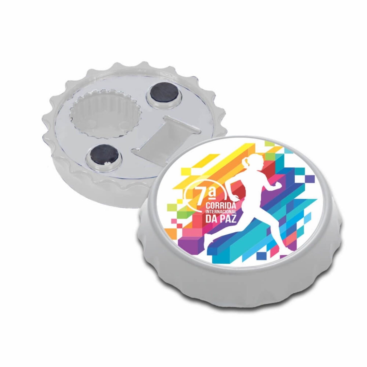 Abridor com Ímã Tampinha Branco Personalizado – Kit com 5 Unidades